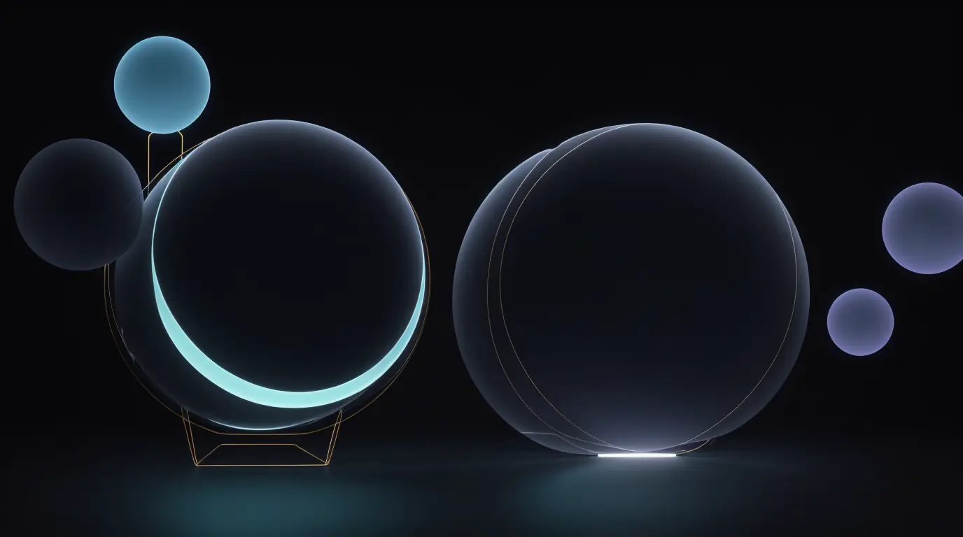 Des sphères lumineuses de tailles visiblement différentes sur fond sombre — chacune porte sa propre lumière, aucune n'est atténuée par sa petitesse : la différence sans le rang.